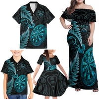 Personalised New Zealand Darts Family Matching Off Shoulder Maxi Dress and Hawaiian Shirt Happiness Is A Tight Threesome Maori Paua Shell LT14 - Polynesian Pride