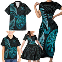 Personalised New Zealand Darts Family Matching Short Sleeve Bodycon Dress and Hawaiian Shirt Happiness Is A Tight Threesome Maori Paua Shell LT14 - Polynesian Pride