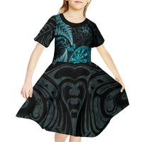 Personalised New Zealand Darts Kid Short Sleeve Dress Happiness Is A Tight Threesome Maori Paua Shell LT14 - Polynesian Pride