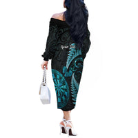 Personalised New Zealand Darts Off The Shoulder Long Sleeve Dress Happiness Is A Tight Threesome Maori Paua Shell LT14 - Polynesian Pride