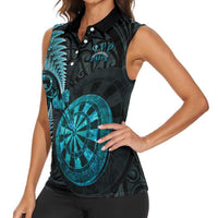 Personalised New Zealand Darts Women Sleeveless Polo Shirt Happiness Is A Tight Threesome Maori Paua Shell LT14 - Polynesian Pride