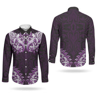 New Zealand Ta Moko Couples Matching Tank Maxi Dress and Long Sleeve Button Shirt Aotearoa Maori Chest Tattoo Purple