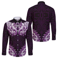 New Zealand Ta Moko Family Matching Puletasi and Hawaiian Shirt Aotearoa Maori Chest Tattoo Purple