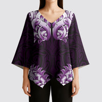 New Zealand Ta Moko Kimono Sleeve Blouse Aotearoa Maori Chest Tattoo Purple