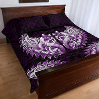 New Zealand Ta Moko Quilt Bed Set Aotearoa Maori Chest Tattoo Purple