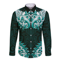 New Zealand Ta Moko Long Sleeve Button Shirt Aotearoa Maori Chest Tattoo Turquoise LT14 Unisex Turquoise - Polynesian Pride