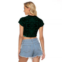 New Zealand Ta Moko Raglan Cropped T Shirt Aotearoa Maori Chest Tattoo Turquoise