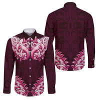 New Zealand Ta Moko Family Matching Off The Shoulder Long Sleeve Dress and Hawaiian Shirt Aotearoa Maori Chest Tattoo Pink