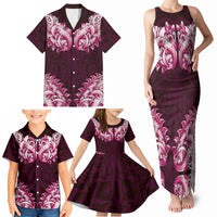 New Zealand Ta Moko Family Matching Tank Maxi Dress and Hawaiian Shirt Aotearoa Maori Chest Tattoo Pink