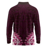 New Zealand Ta Moko Long Sleeve Polo Shirt Aotearoa Maori Chest Tattoo Pink