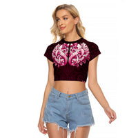 New Zealand Ta Moko Raglan Cropped T Shirt Aotearoa Maori Chest Tattoo Pink