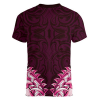 New Zealand Ta Moko Women V-Neck T-Shirt Aotearoa Maori Chest Tattoo Pink