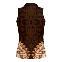 New Zealand Ta Moko Women Sleeveless Polo Shirt Aotearoa Maori Chest Tattoo Orange