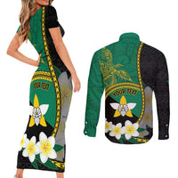 Personalised PNG Enga Provins Couples Matching Short Sleeve Bodycon Dress and Long Sleeve Button Shirt Papua New Guinea Plumeria Melanesian Pattern LT14 - Polynesian Pride