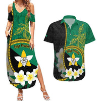 Personalised PNG Enga Provins Couples Matching Summer Maxi Dress and Hawaiian Shirt Papua New Guinea Plumeria Melanesian Pattern LT14 Black - Polynesian Pride