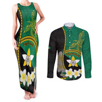 Personalised PNG Enga Provins Couples Matching Tank Maxi Dress and Long Sleeve Button Shirt Papua New Guinea Plumeria Melanesian Pattern LT14 Black - Polynesian Pride