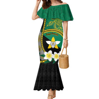 Personalised PNG Enga Provins Family Matching Mermaid Dress and Hawaiian Shirt Papua New Guinea Plumeria Melanesian Pattern LT14 Mom's Dress Black - Polynesian Pride