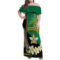 Personalised PNG Enga Provins Family Matching Off Shoulder Maxi Dress and Hawaiian Shirt Papua New Guinea Plumeria Melanesian Pattern LT14 Mom's Dress Black - Polynesian Pride
