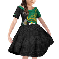 Personalised PNG Enga Provins Family Matching Off Shoulder Short Dress and Hawaiian Shirt Papua New Guinea Plumeria Melanesian Pattern LT14 Daughter's Dress Black - Polynesian Pride