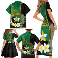 Personalised PNG Enga Provins Family Matching Short Sleeve Bodycon Dress and Hawaiian Shirt Papua New Guinea Plumeria Melanesian Pattern LT14 - Polynesian Pride