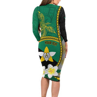 Personalised PNG Enga Provins Long Sleeve Bodycon Dress Papua New Guinea Plumeria Melanesian Pattern LT14 - Polynesian Pride