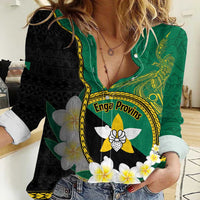 Personalised PNG Enga Provins Women Casual Shirt Papua New Guinea Plumeria Melanesian Pattern LT14 Female Black - Polynesian Pride