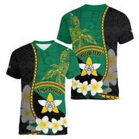Personalised PNG Enga Provins Women V-Neck T-Shirt Papua New Guinea Plumeria Melanesian Pattern LT14 - Polynesian Pride