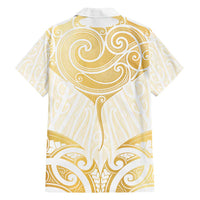 Gold White New Zealand Manta Ray Family Matching Off Shoulder Maxi Dress and Hawaiian Shirt Aotearoa Maori Haehae LT14 - Polynesian Pride