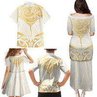 Gold White New Zealand Manta Ray Family Matching Puletasi and Hawaiian Shirt Aotearoa Maori Haehae LT14 - Polynesian Pride