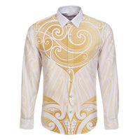 Gold White New Zealand Manta Ray Family Matching Summer Maxi Dress and Hawaiian Shirt Aotearoa Maori Haehae LT14 Dad's Shirt - Long Sleeve White - Polynesian Pride