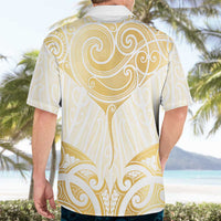 Gold White New Zealand Manta Ray Hawaiian Shirt Aotearoa Maori Haehae LT14 - Polynesian Pride
