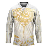 Gold White New Zealand Manta Ray Hockey Jersey Aotearoa Maori Haehae LT14 Unisex White - Polynesian Pride