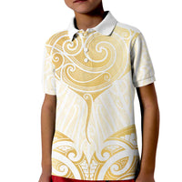 Gold White New Zealand Manta Ray Kid Polo Shirt Aotearoa Maori Haehae LT14 Kid White - Polynesian Pride