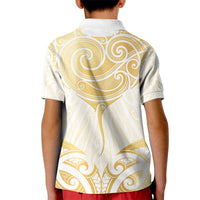 Gold White New Zealand Manta Ray Kid Polo Shirt Aotearoa Maori Haehae LT14 - Polynesian Pride