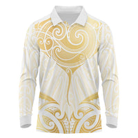 Gold White New Zealand Manta Ray Long Sleeve Polo Shirt Aotearoa Maori Haehae LT14 White - Polynesian Pride