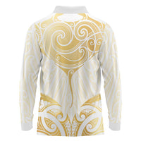 Gold White New Zealand Manta Ray Long Sleeve Polo Shirt Aotearoa Maori Haehae LT14 - Polynesian Pride