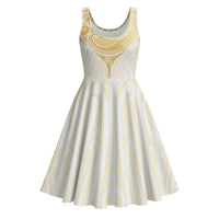Gold White New Zealand Manta Ray Midi Dress Aotearoa Maori Haehae LT14 White - Polynesian Pride