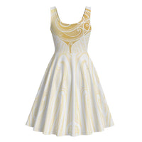 Gold White New Zealand Manta Ray Midi Dress Aotearoa Maori Haehae LT14 - Polynesian Pride