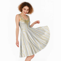 Gold White New Zealand Manta Ray Midi Dress Aotearoa Maori Haehae LT14 - Polynesian Pride