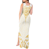 Gold White New Zealand Manta Ray Tank Maxi Dress Aotearoa Maori Haehae LT14 - Polynesian Pride