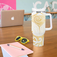 Gold White New Zealand Manta Ray Tumbler With Handle Aotearoa Maori Haehae - Polynesian Pride