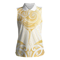 Gold White New Zealand Manta Ray Women Sleeveless Polo Shirt Aotearoa Maori Haehae LT14 Female White - Polynesian Pride