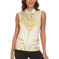 Gold White New Zealand Manta Ray Women Sleeveless Polo Shirt Aotearoa Maori Haehae LT14 - Polynesian Pride
