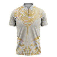 Gold White New Zealand Manta Ray Zipper Polo Shirt Aotearoa Maori Haehae LT14 White - Polynesian Pride