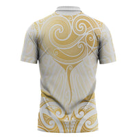 Gold White New Zealand Manta Ray Zipper Polo Shirt Aotearoa Maori Haehae LT14 - Polynesian Pride