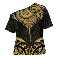 Gold Black New Zealand Manta Ray Cross Shoulder Shirt Aotearoa Maori Haehae LT14 - Polynesian Pride