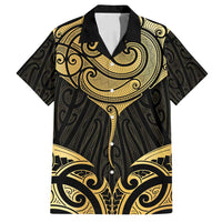 Gold Black New Zealand Manta Ray Family Matching Long Sleeve Bodycon Dress and Hawaiian Shirt Aotearoa Maori Haehae LT14 Dad's Shirt - Short Sleeve Black - Polynesian Pride