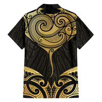 Gold Black New Zealand Manta Ray Family Matching Off The Shoulder Long Sleeve Dress and Hawaiian Shirt Aotearoa Maori Haehae LT14 - Polynesian Pride