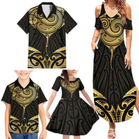 Gold Black New Zealand Manta Ray Family Matching Summer Maxi Dress and Hawaiian Shirt Aotearoa Maori Haehae LT14 - Polynesian Pride