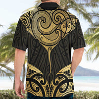 Gold Black New Zealand Manta Ray Hawaiian Shirt Aotearoa Maori Haehae LT14 - Polynesian Pride